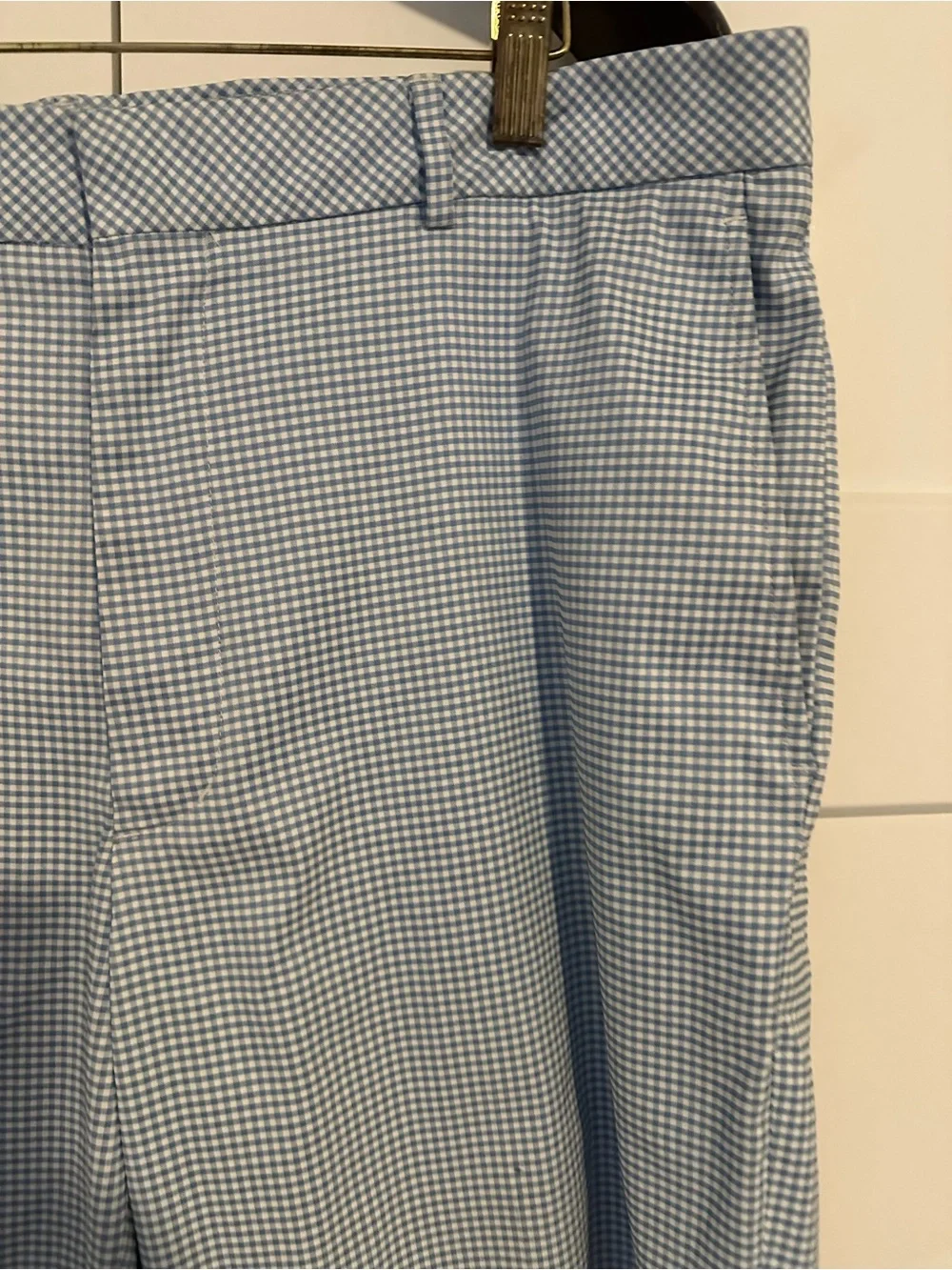 Walter Hagen Perfect 11 Light Blue Gingham Flat Front Golf Shorts 36